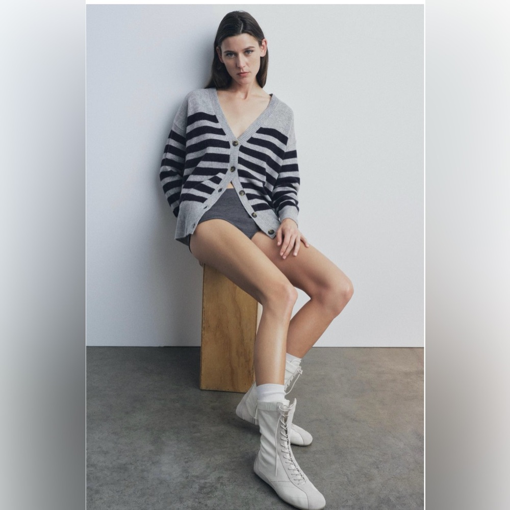 100% Wool Striped Knit Cardigan